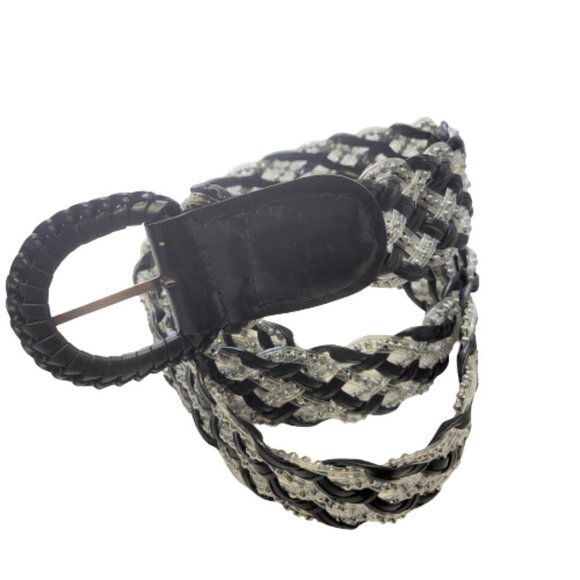 WOMENS Black Belt Woven Braided Beaded Fashion Belt - Picture 1 of 6